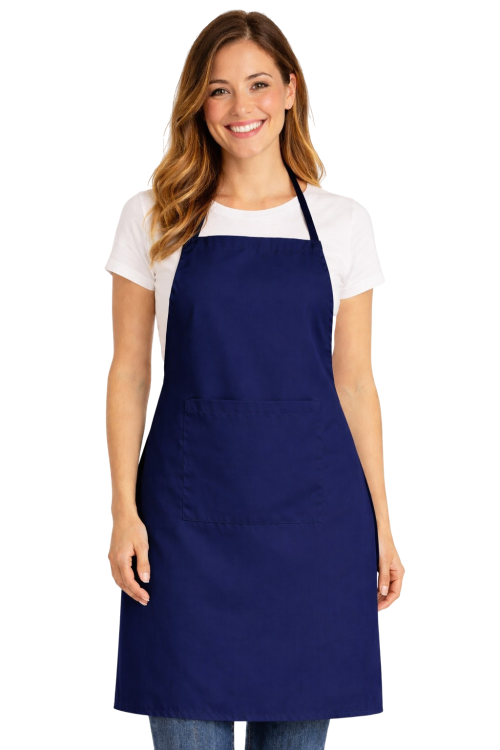 Fartuszek kuchenny z kieszonka wiązany z tyłu kolor granatowy.png