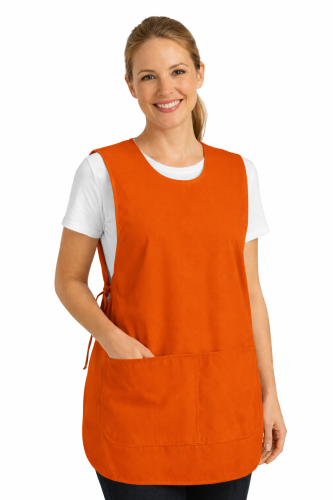 Fartuszek kuchenny wkładany przez głowę zawiązywany z boku z podwójną kieszenią kolor pomarańczowy.png