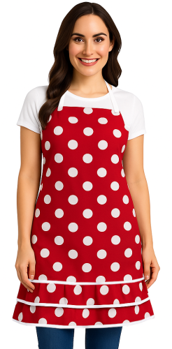 Stylowy fartuch kuchenny w białe kropki