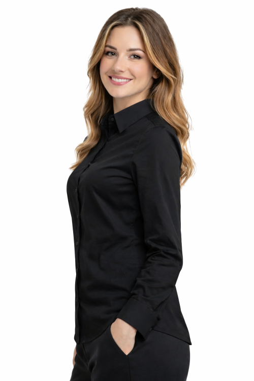 Koszula damska długi rękaw czarna widok z boku.png