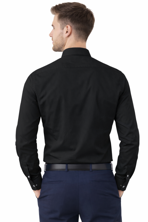 Koszula męska długi rękaw zapinana na guziki czarna widok z tyłu.png