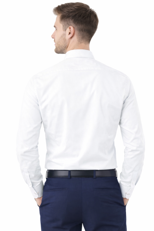 Koszula męska długi rękaw zapinana na guziki biała widok z tyłu.png