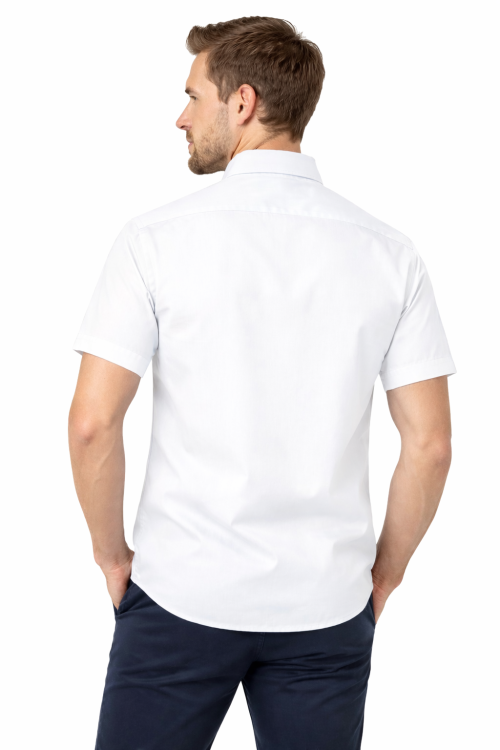 Koszula męska z krótkim rękawem zapinana na guziki biała widok z tyłu.png