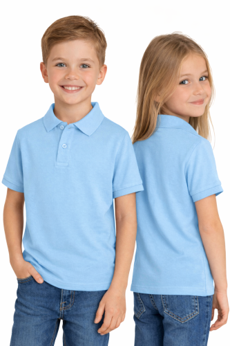 Koszulka polo dziecięca dla chłopca i dziewczynki w wieku 3-14 lat niebieska widok dzieci.png