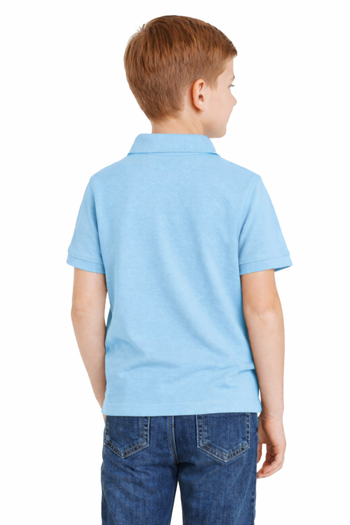 Koszulka polo dziecięca dla chłopca i dziewczynki w wieku 3-14 lat niebieska widok z tyłu.png