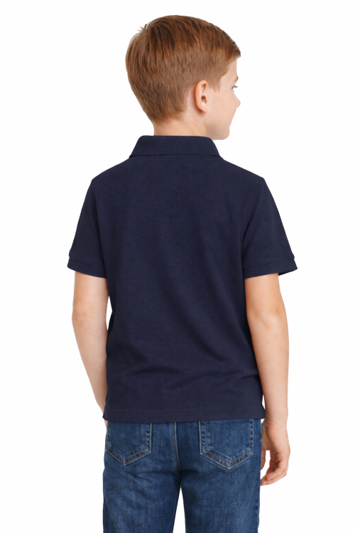 Koszulka polo dziecięca dla chłopca i dziewczynki w wieku 3-14 lat granatowa widok z tyłu.png