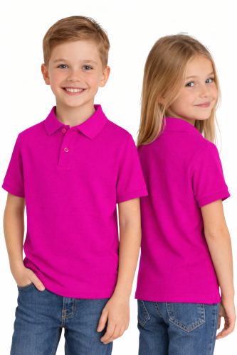 Koszulka polo dziecięca dla chłopca i dziewczynki w wieku 3-14 lat fuksja widok dzieci.png