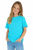 T-shirt dziecięcy dla chłopca i dziewczynki kolor turkusowy widok dziewczynki w t-shirt.png