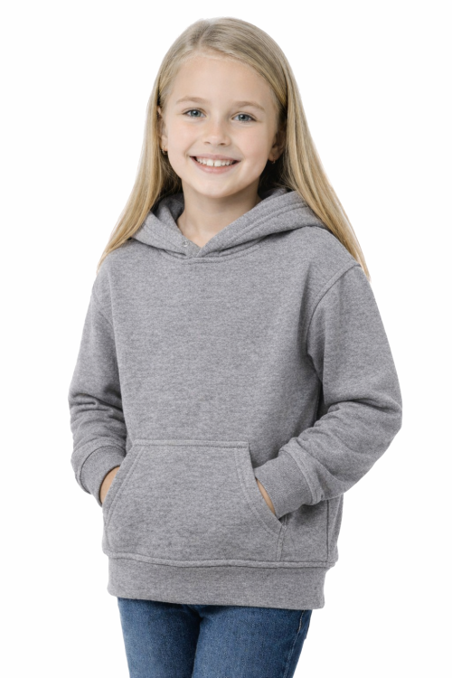 Bluza sportowa z kapturem i długim rękawem dziecięca dla chłopca i dziewczynki szara widok dziewczynki.png