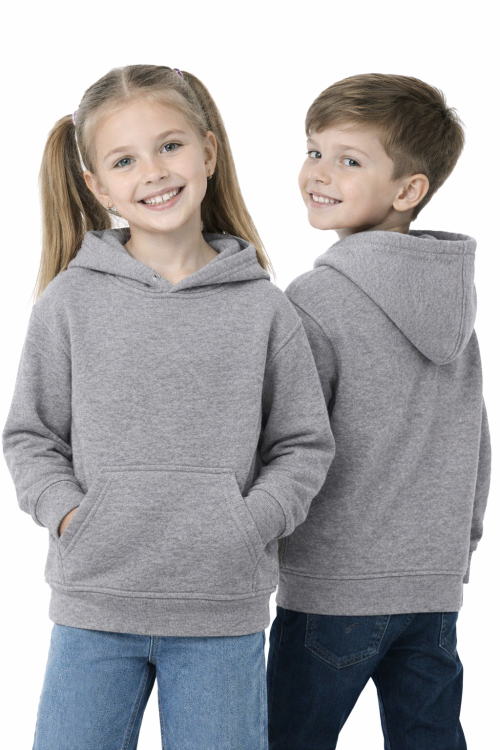 Bluza sportowa z kapturem i długim rękawem dziecięca dla chłopca i dziewczynki szara.png