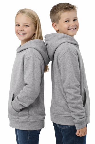 Bluza sportowa z kapturem i długim rękawem dziecięca dla chłopca i dziewczynki szary widok z boku.png