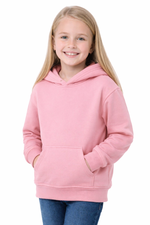 Bluza sportowa z kapturem i długim rękawem dziecięca dla chłopca i dziewczynki różowa widok dziewczynki.png