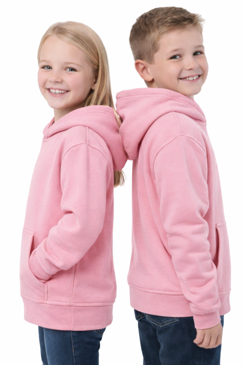 Bluza sportowa z kapturem i długim rękawem dziecięca dla chłopca i dziewczynki różowa widok z boku.png