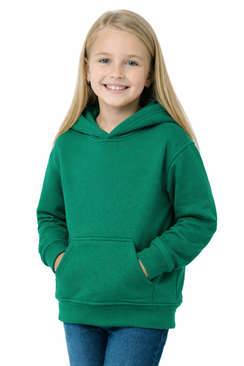 Bluza sportowa z kapturem i długim rękawem dziecięca dla chłopca i dziewczynki zielona widok dziewczynki.png