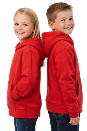 Bluza sportowa z kapturem i długim rękawem dziecięca dla chłopca i dziewczynki czerwona widok z boku.png