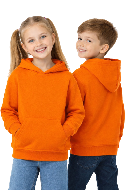 Bluza sportowa z kapturem i długim rękawem dziecięca dla chłopca i dziewczynki pomarańczowa.png