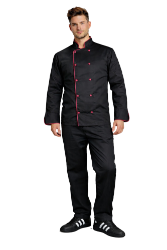 Profesjonalny zestaw gastronomiczny dla kucharza czarny z bordowa lamówką