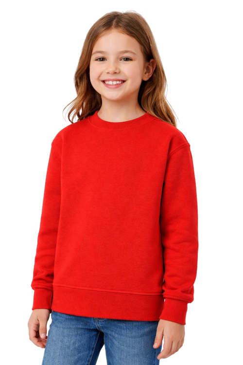 Bluza sportowa dziecięca wkładana przez głowę długi rękaw dla chłopca i dziewczynki czerwona widok dziewczynki.png