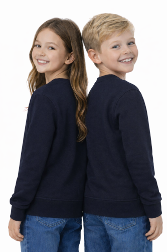 Bluza sportowa dziecięca wkładana przez głowę długi rękaw dla chłopca i dziewczynki granatowa widok z tyłu.png