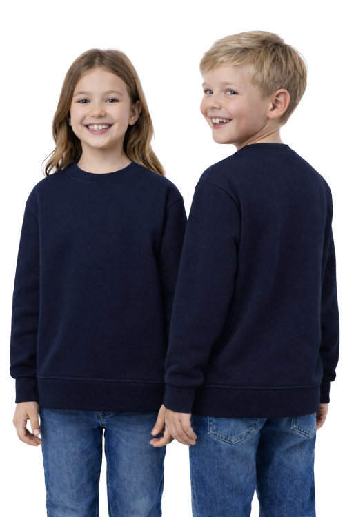 Bluza sportowa dziecięca wkładana przez głowę długi rękaw dla chłopca i dziewczynki granatowa.png