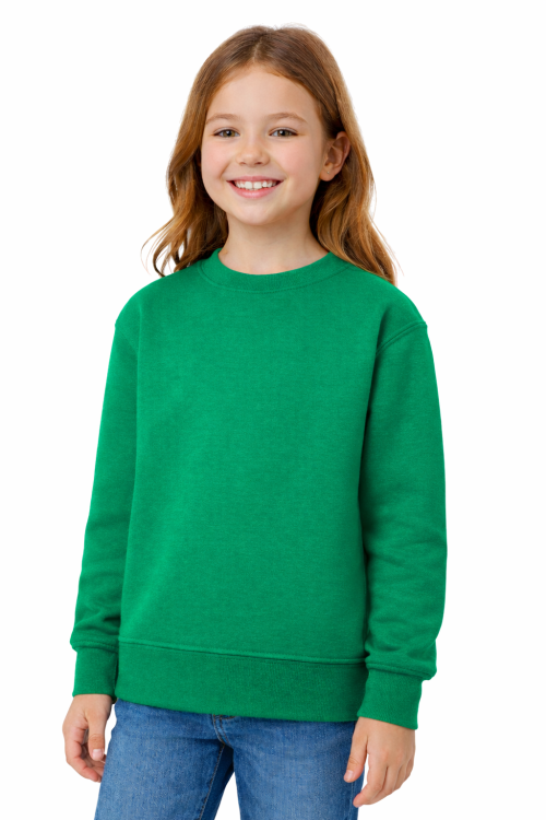 Bluza sportowa dziecięca wkładana przez głowę długi rękaw dla chłopca i dziewczynki zielona widok dziewczynki.png