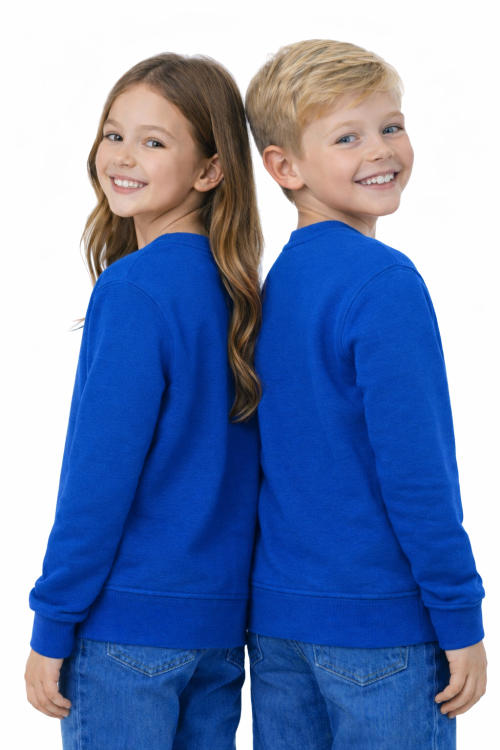 Bluza sportowa dziecięca wkładana przez głowę długi rękaw dla chłopca i dziewczynki chabrowa widok z tyłu.png