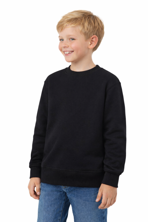 Bluza sportowa dziecięca wkładana przez głowę długi rękaw dla chłopca i dziewczynki czarna widok chłopca.png