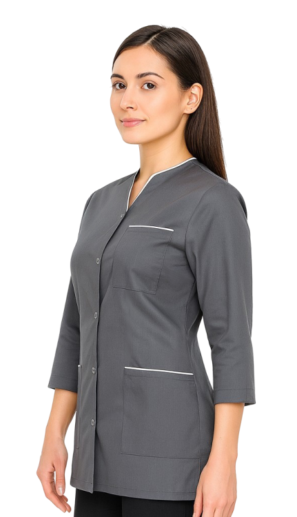 Damski żakiet medyczny z białą lamówką szary