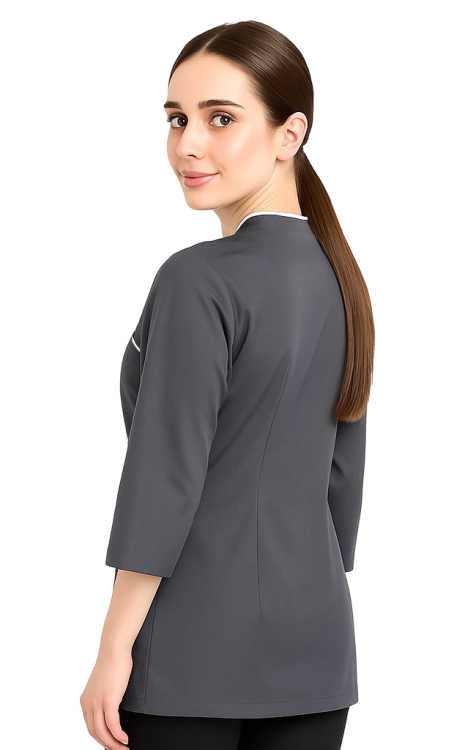 Szary żakiet medyczny damski z lamówką białą