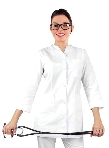 Ženski medicinski sako s 3/4 rukavima, bijeli.