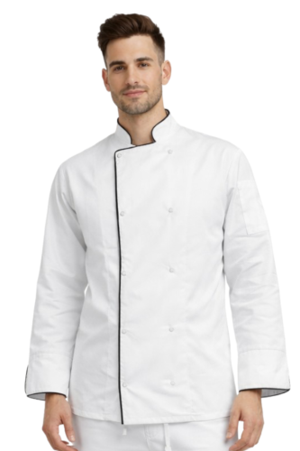 Bluza kucharska biała z długim rękawem zapinana na napy