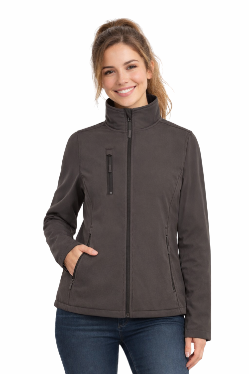 Kurtka damska softshell z kieszeniami zapinanan na zamek kolor szary.png