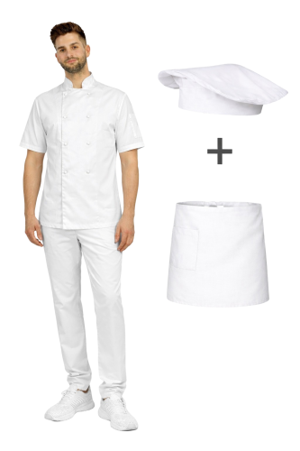 Zestaw dla kucharza – profesjonalny uniform gastronomiczny krótki rękaw ,kolor biały