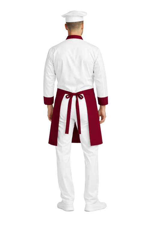 Zestaw gastronomiczny męski  z długim rękawem  bluza z bordowymi wstawkami  zapaska w kolorze bordowym