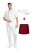 Zestaw gastronomiczny krótki rękaw dla szefa kuchni,ucznia biały  z bordową  lamówką i bordową  zapaską