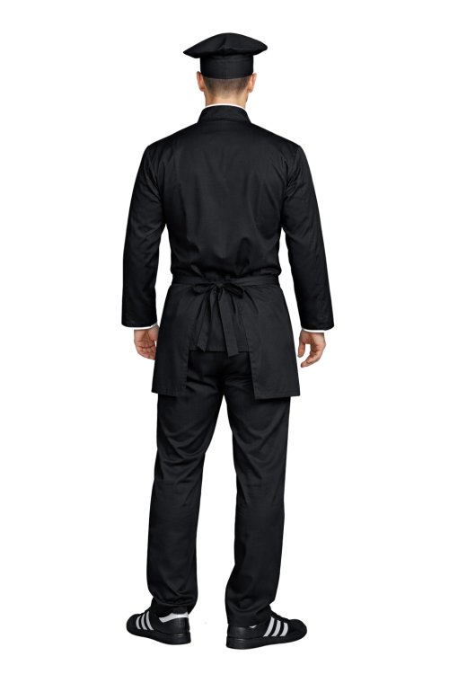 Zestaw kucharza  z długim rękawem– uniform szkolny czarny z białą lamówką i czarną   zapaską.png