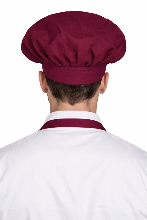 Czapka kucharska szefa kuchni unisex bordowa widok z tyłu.png