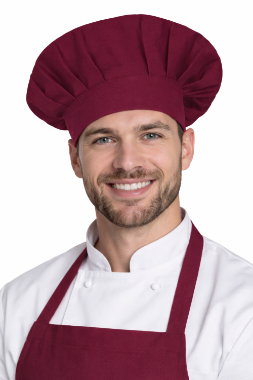 Czapka kucharska szefa kuchni unisex bordowa.png