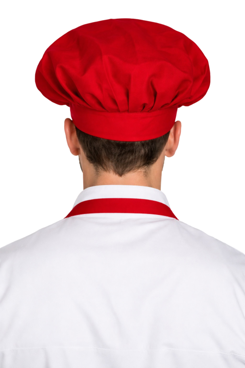 Czapka kucharska szefa kuchni unisex czerwona widok z tyłu.png