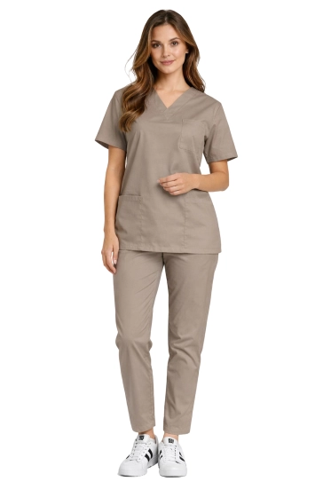 Medicinski set CLINIC - Bluza i hlače cigaret kroja boje cappuccino