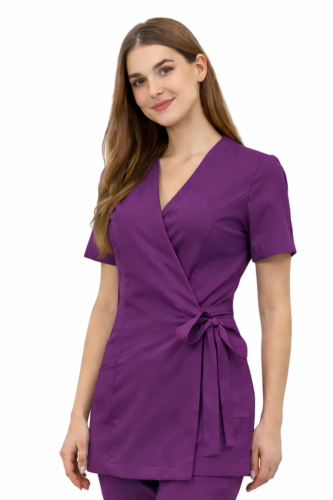 Fioletowy żakiet kopertowy, tunika basic premium z krótkim rękawem.png