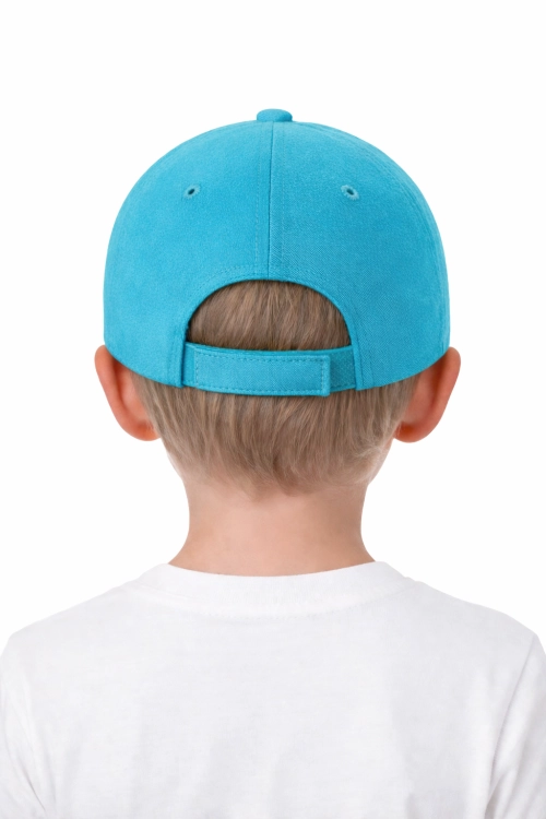 Czapka dziecięca dla chłopca i dziewczynki zapinana na rzep 290g z wywietrznikami turkusowa tył.png