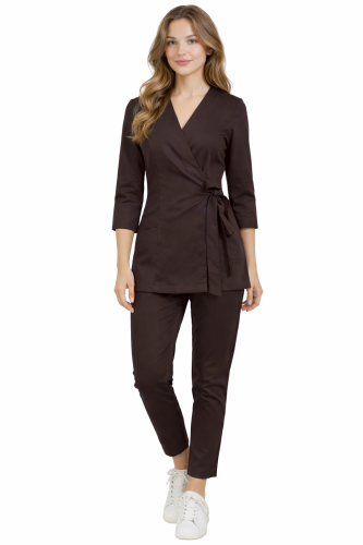 Komplet medyczny damski BASIC PREMIUM czekoladowy  – 3/4 rękaw
