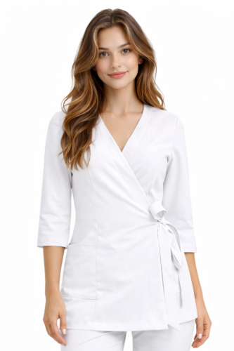 Tunika medyczna damska BASIC PREMIUM biała 3 4 rękaw.png