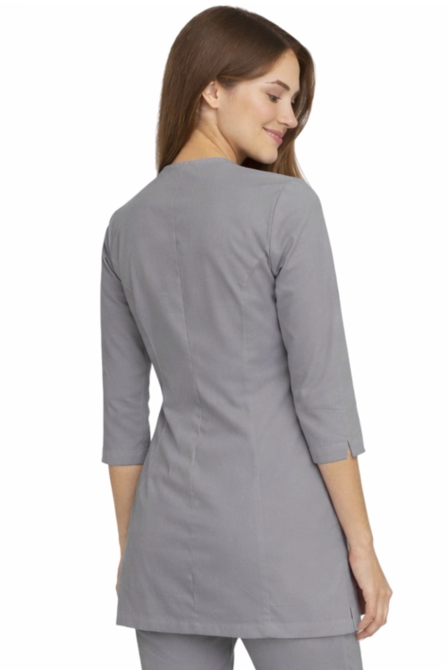 Elastyczny żakiet kosmetyczny z rękawem 3/4 w kolorze szarym