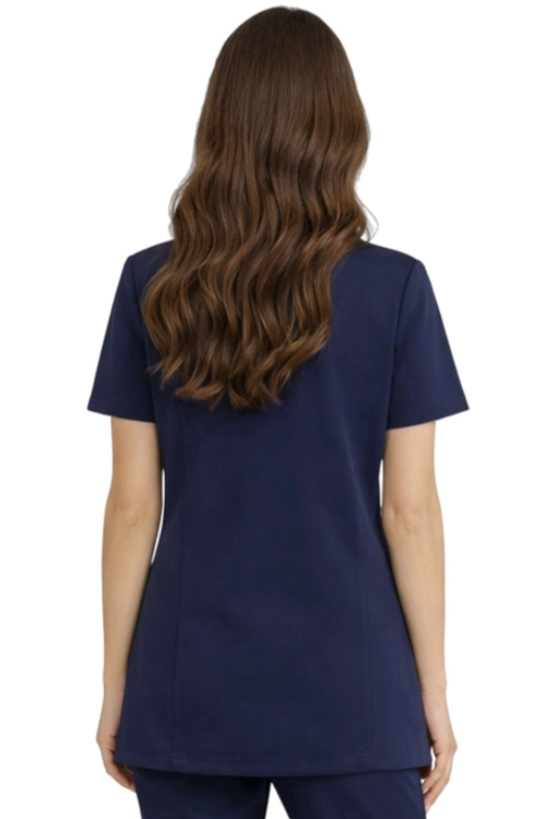 Damski żakiet kosmetyczny BASIC PREMIUM z krótkim rękawem w kolorze ciemny granat