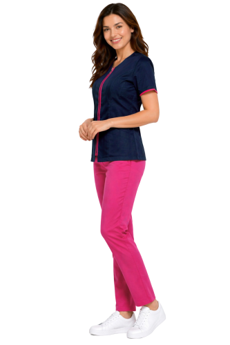 Medyczny komplet bluza na suwak granatowa  z różową lamówką   i różowe spodnie cygaretki MEDICAL BEAUTY