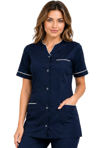 Żakiet kosmetyczny medyczny  granatowy z białą lamówką