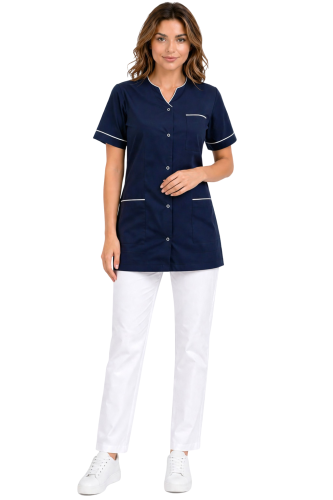 Komplet medyczny damski PHARMACY COMFORT granatowy  z białą lamówką