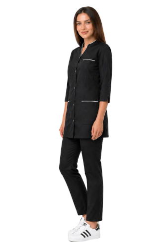 Damski komplet medyczny  czarny z 3/4 rękawem i białą lamówką